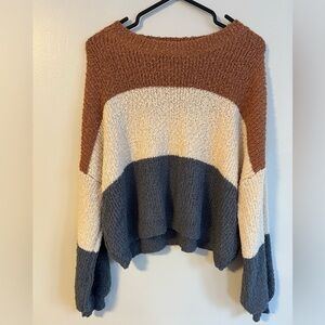 Dreamers Knit Colorblock Popcorn Oversized Boxy Sweater Brown Beige Gray M/L